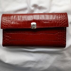 Ralph Lauren Burgundy Croc-Embossed Leather Flap Wallet